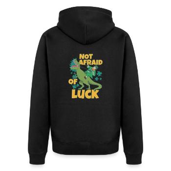 Not Afraid of Luck - Playful and Bold Design - Unisex Premium Bio Zip Hoodie - Schwarz - Hinten - Nico (187cm)