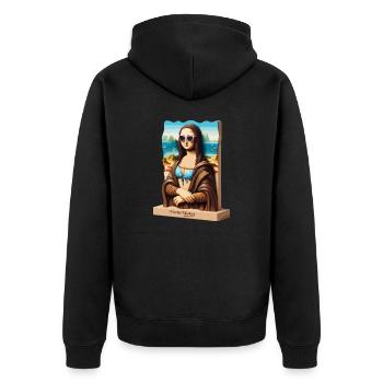 Mona Lisa im Urlaub - Unisex Premium Bio Zip Hoodie - Schwarz - Hinten - Nico (187cm)