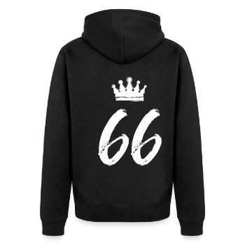 66 Zahl Krone - Unisex Premium Bio Zip Hoodie - Schwarz - Hinten - Nico (187cm)