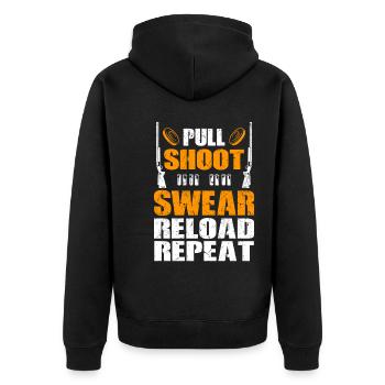 Skeets Schießen | Wurfscheibenschießen Geschenke - Unisex Premium Bio Zip Hoodie - Schwarz - Hinten - Nico (187cm)