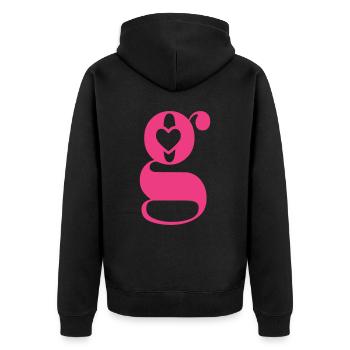 Buchstabe g Anfangsbuchstabe mit Herz - Unisex Premium Bio Zip Hoodie - Schwarz - Hinten - Nico (187cm)