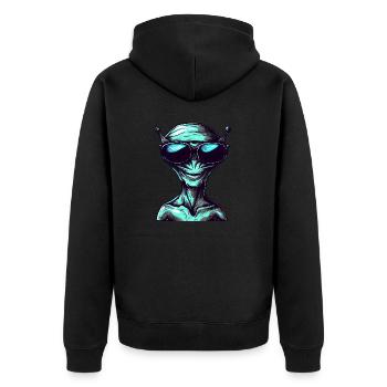 Cool Green Alien with Sunglasses - Unisex Premium Organic Zip Hoodie - black - Back - Nico (187cm)