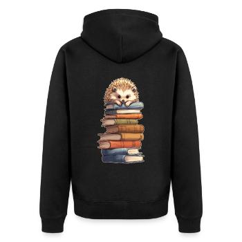 Hérisson sur une pile de livres - Veste à capuche bio Premium Unisexe - noir - Dos - Nico (187cm)