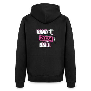 Handball 2024 Handballerin Handballspielerin - Unisex Premium Bio Zip Hoodie - Schwarz - Hinten - Nico (187cm)