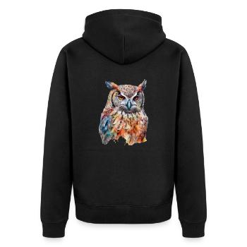 Magische Eule Bunt Tier Vogel Wald Aquarell-Stil - Unisex Premium Bio Zip Hoodie - Schwarz - Hinten - Nico (187cm)