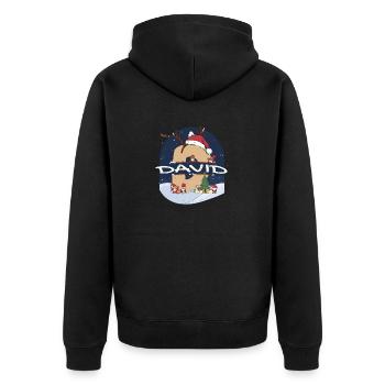 Toller David-Name mit Weihnachtsmütze im Weihnachtsthema - Unisex Premium Bio Zip Hoodie - Schwarz - Hinten - Nico (187cm)