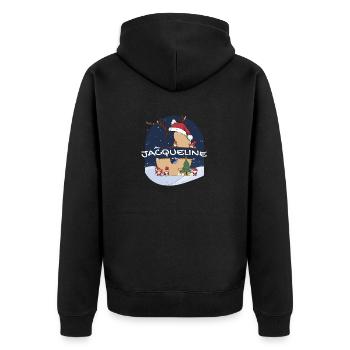 Toller Jacqueline-Name mit Weihnachtsmütze im Weihnachtsthema - Unisex Premium Bio Zip Hoodie - Schwarz - Hinten - Nico (187cm)
