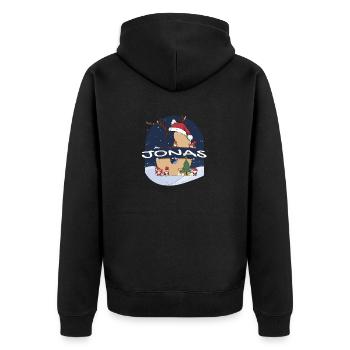 Toller Jonas Name mit Weihnachtsmütze im Weihnachtsthema - Unisex Premium Bio Zip Hoodie - Schwarz - Hinten - Nico (187cm)