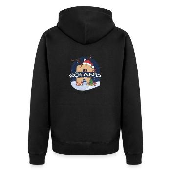 Toller Roland-Name mit Weihnachtsmütze im Weihnachtsthema - Unisex Premium Bio Zip Hoodie - Schwarz - Hinten - Nico (187cm)
