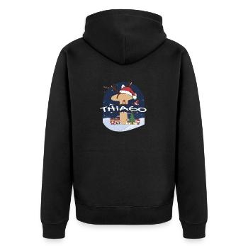 Toller Thiago-Name mit Weihnachtsmütze im Weihnachtsthema - Unisex Premium Bio Zip Hoodie - Schwarz - Hinten - Nico (187cm)