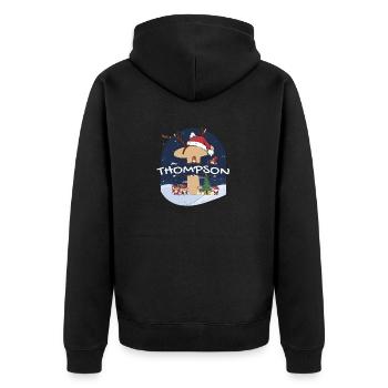 Toller Thompson-Name mit Weihnachtsmütze im Weihnachtsthema - Unisex Premium Bio Zip Hoodie - Schwarz - Hinten - Nico (187cm)