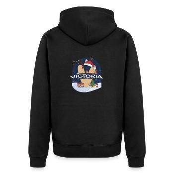 Toller Victoria-Name mit Weihnachtsmütze im Weihnachtsthema - Unisex Premium Bio Zip Hoodie - Schwarz - Hinten - Nico (187cm)