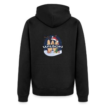 Toller Wilson-Name mit Weihnachtsmütze im Weihnachtsthema - Unisex Premium Bio Zip Hoodie - Schwarz - Hinten - Nico (187cm)