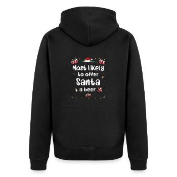 Most Likely To Offer Santa A Beer Funny Drinking - Unisex Premium Organic Zip Hoodie - black - Back - Nico (187cm)