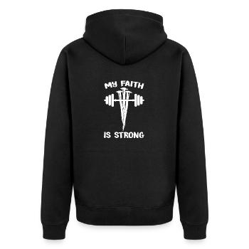 Nagelkreuz Mein Glaube ist stark Jesus 1 Kreuz 3 - Unisex Premium Bio Zip Hoodie - Schwarz - Hinten - Nico (187cm)