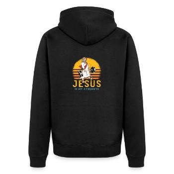 Jesus ist meine Stärke - Team Jesus 1 Kreuz 3 Nägel - Unisex Premium Bio Zip Hoodie - Schwarz - Hinten - Nico (187cm)