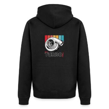 seine Turbo-Zeit - Unisex Premium Bio Zip Hoodie - Schwarz - Hinten - Nico (187cm)