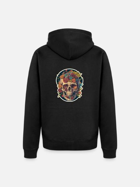 Human Skull & Flowers 21 - Unisex Premium Organic Zip Hoodie - black