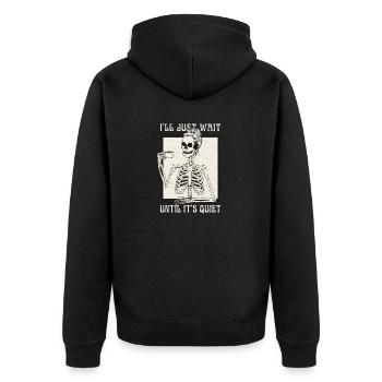 Halloween-Skelettlehrer Ich warte einfach bis - Unisex Premium Bio Zip Hoodie - Schwarz - Hinten - Nico (187cm)