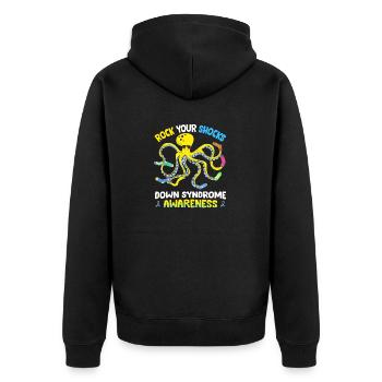 Down-Syndrom Bewusstsein Oktopus Rock Your Sock - Unisex Premium Bio Zip Hoodie - Schwarz - Hinten - Nico (187cm)
