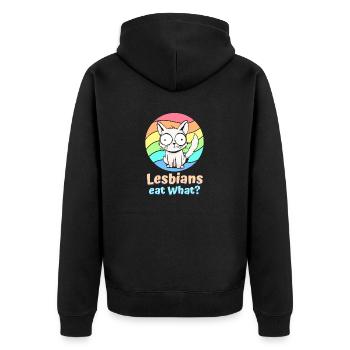 Lesbians Eat What Cat Funny Humor Pun LGBTQ Pride - Unisex Premium Organic Zip Hoodie - black - Back - Nico (187cm)