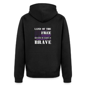 Land der Freien, weil mein Papa mutig ist - Unisex Premium Bio Zip Hoodie - Schwarz - Hinten - Nico (187cm)