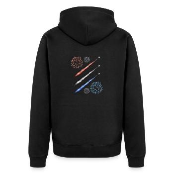 Kondensstreifen und Feuerwerk - Rot Weiß und Blau - Unisex Premium Bio Zip Hoodie - Schwarz - Hinten - Nico (187cm)