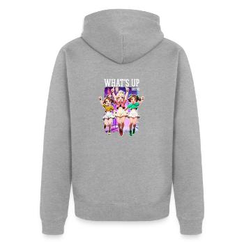 What's Up Schwester Lustige Trendige Streamerin Süßes Mädchen - Unisex Premium Bio Zip Hoodie - Grau meliert - Hinten - Nico (187cm)