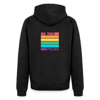 Sei du LGBTQ Schwul Lesbisch Pride Verbündeter Regenbogenflagge - Unisex Premium Bio Zip Hoodie - Schwarz - Hinten - Nico (187cm)