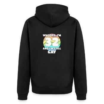Lustige Gay Pride - 32. Geburtstag 32 BDay Lesben - Unisex Premium Bio Zip Hoodie - Schwarz - Hinten - Nico (187cm)