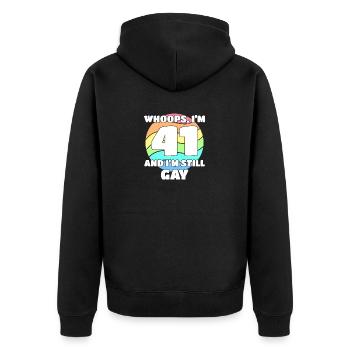 41. Geburtstag 41 BDay Lesbisch Schwul Bi Trans - - Unisex Premium Bio Zip Hoodie - Schwarz - Hinten - Nico (187cm)