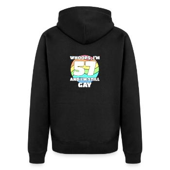 57th Birthday 57 BDay Lesbian Gay Bi Trans - - Unisex Premium Organic Zip Hoodie - black - Back - Nico (187cm)