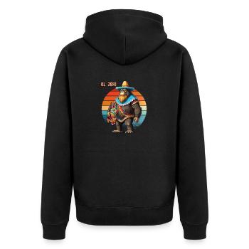 Funny Mexican Bigfoot EL JEFE Sombrero Vintage - Unisex Premium Organic Zip Hoodie - black - Back - Nico (187cm)