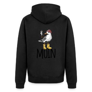 Möwe - Moin - Nordsee - Geschenk - Unisex Premium Bio Zip Hoodie - Schwarz - Hinten - Nico (187cm)