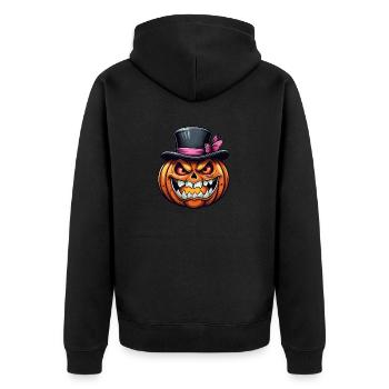 Citrouille d’Halloween souriante drôle avec chapeau haut de forme - Veste à capuche bio Premium Unisexe - noir - Dos - Nico (187cm)