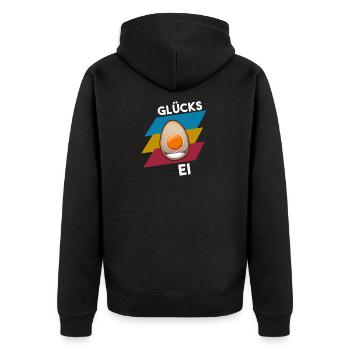 GLÜCKS EI - Unisex Premium Bio Zip Hoodie - Schwarz - Hinten - Nico (187cm)