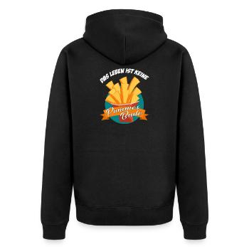 DAS LEBEN IST KEINE POMMES BUDE - Unisex Premium Bio Zip Hoodie - Schwarz - Hinten - Nico (187cm)