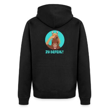 DAS SALUTIERENDE PFERD - Unisex Premium Bio Zip Hoodie - Schwarz - Hinten - Nico (187cm)