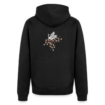 Kranich und Kirschblüte Japan Stickerei Geschenk - Unisex Premium Bio Zip Hoodie - Schwarz - Hinten - Nico (187cm)