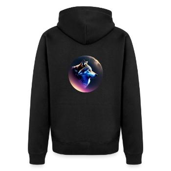Wolf - Unisex Premium Organic Zip Hoodie - black - Back - Nico (187cm)