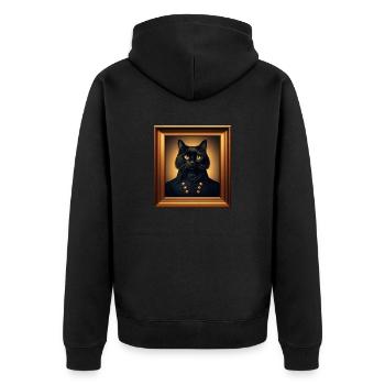 Portrait of a black cat in a golden frame - Unisex Premium Organic Zip Hoodie - black - Back - Nico (187cm)