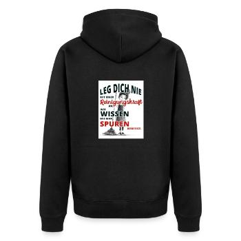 Leg dich nie mit einer Reinigungskraft an - Unisex Premium Bio Zip Hoodie - Schwarz - Hinten - Nico (187cm)