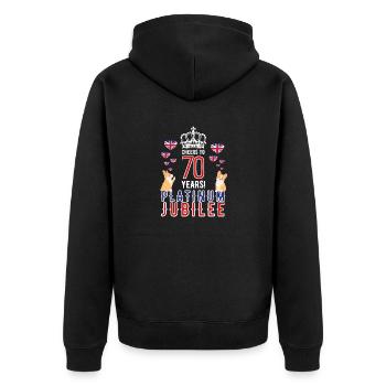 Queen 70th Anniversary of the Throne 2022 70 Years Platinum Corgi - Unisex Premium Organic Zip Hoodie - black - Back - Nico (187cm)