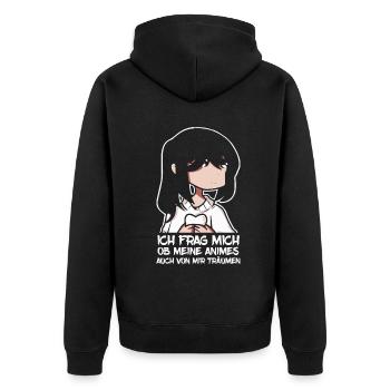 Ob meine Animes auch von mir träumen - Unisex Premium Bio Zip Hoodie - Schwarz - Hinten - Nico (187cm)