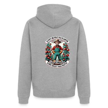 Papy Jardinier Planter Des Tomates Humour - Veste à capuche bio Premium Unisexe - gris chiné - Dos - Nico (187cm)