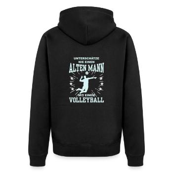 Unterschätze nie einen alten Mann mit Volleyball - Unisex Premium Bio Zip Hoodie - Schwarz - Hinten - Nico (187cm)