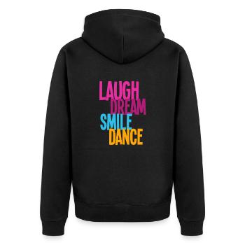 Laugh Dream Smile Dance - Dance Shirts - Unisex Premium Bio Zip Hoodie - Schwarz - Hinten - Nico (187cm)