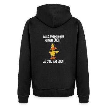 FUN - Falls jemand meine Nerven sucht - AM ENDE - - Unisex Premium Bio Zip Hoodie - Schwarz - Hinten - Nico (187cm)