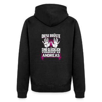 ANDREAS - Brüste Geschenk - Unisex Premium Bio Zip Hoodie - Schwarz - Hinten - Nico (187cm)