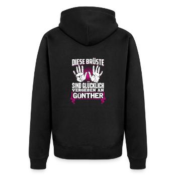 GÜNTHER - Brüste - Unisex Premium Bio Zip Hoodie - Schwarz - Hinten - Nico (187cm)